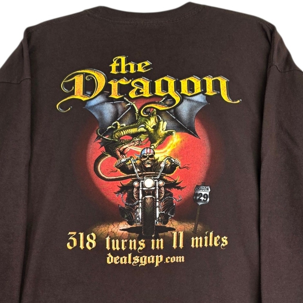 Tail of the Dragon Long Sleeve Shirt Men‎ XL Brown Motorcycle 318 Turns Graphic